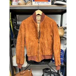Vintage 1960s Campus Sportswear Brown Suede Leather Bomber Jacket Size 38
